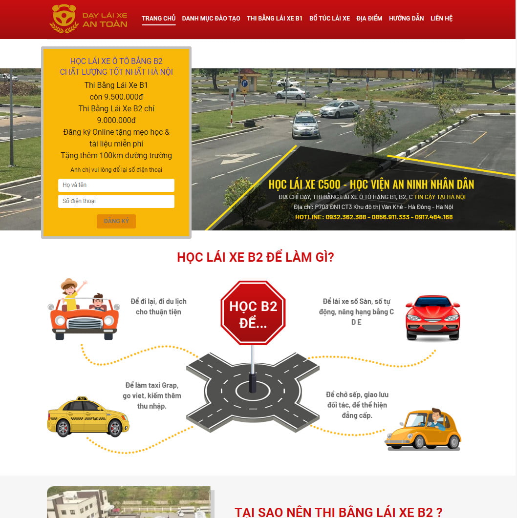 Theme wordpress trung tâm dạy lái xe 01